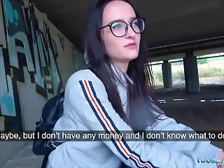 Czech Brunette Has Her Tight Pussy Wet In Public Place